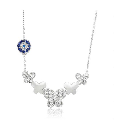 Gümüş Nazarlı Kelebek Bayan Kolye