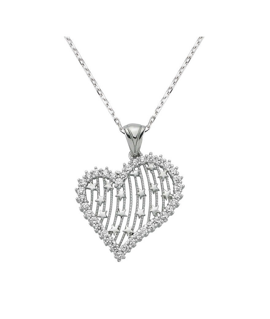 Gümüş Kalpli Bayan Kolye