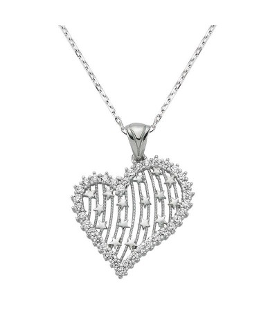 Gümüş Kalpli Bayan Kolye