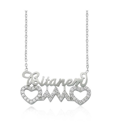 Gümüş Bitanem Yazılı Kalp Bayan Kolye