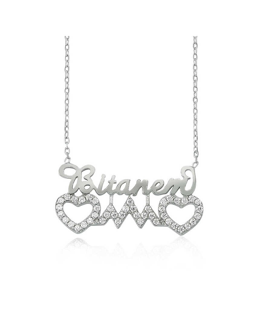Gümüş Bitanem Yazılı Kalp Bayan Kolye