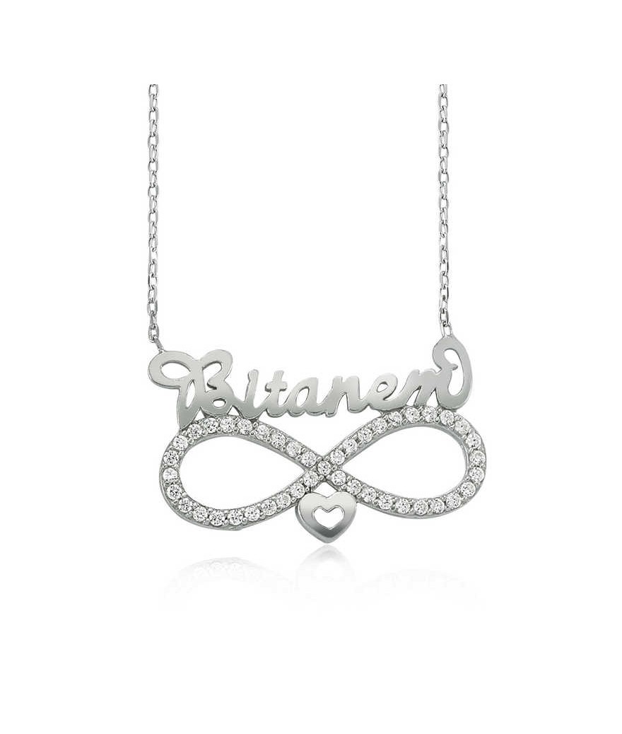 Gümüş Bitanem Yazılı Sonsuzluk Bayan Kolye