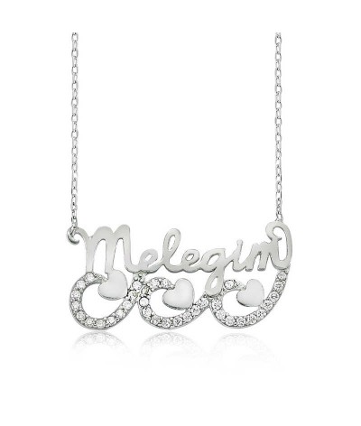 Gümüş Meleğim Yazılı Kalpli Bayan Kolye