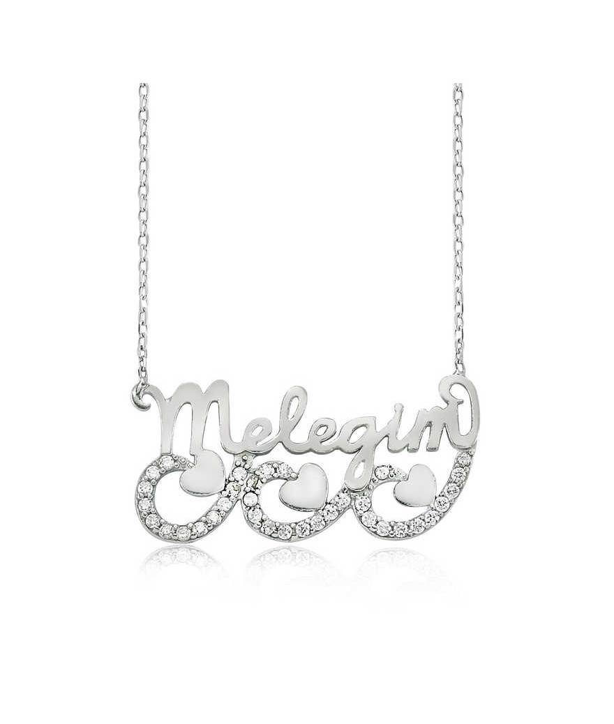 Gümüş Meleğim Yazılı Kalpli Bayan Kolye