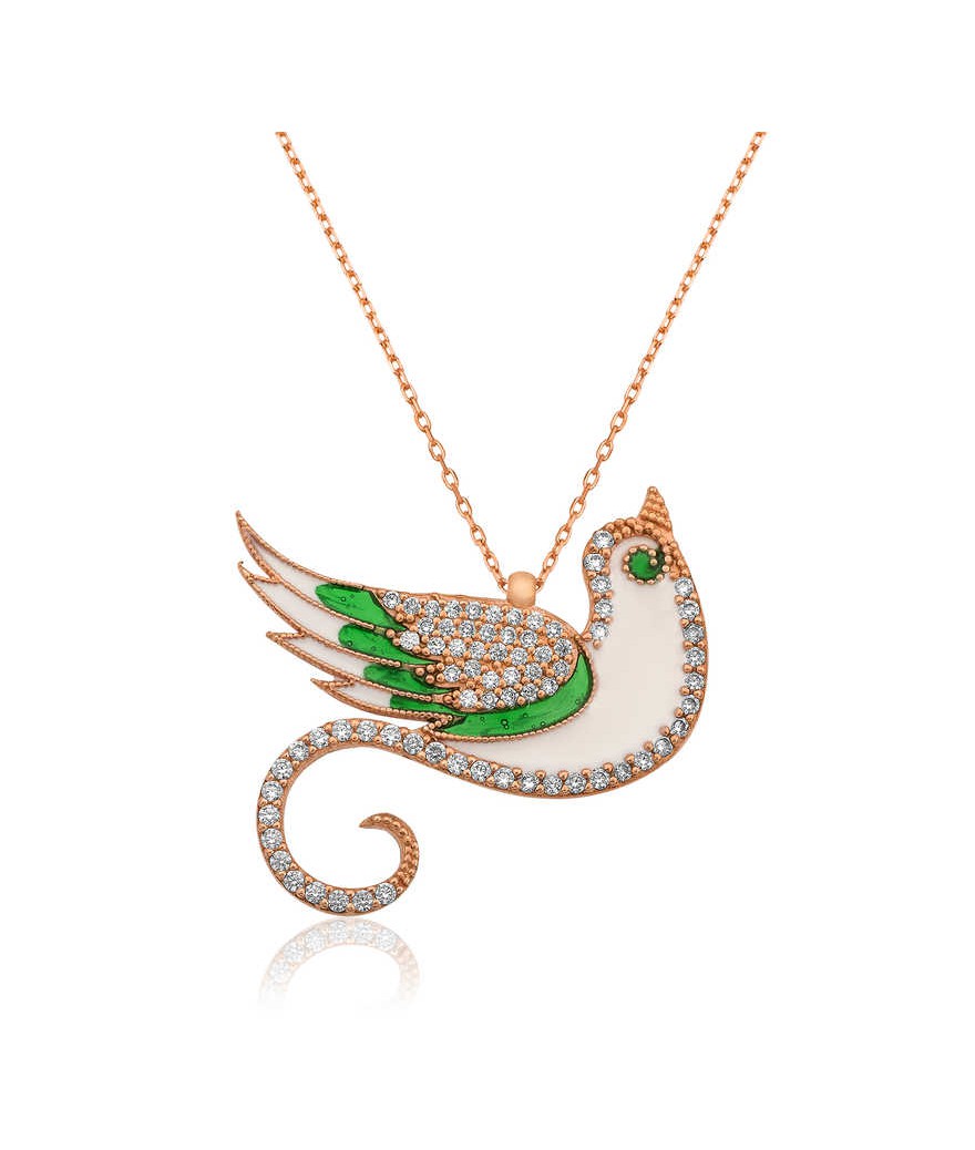 Gümüş Zümrüdü Anka Kuşu Bayan Kolye