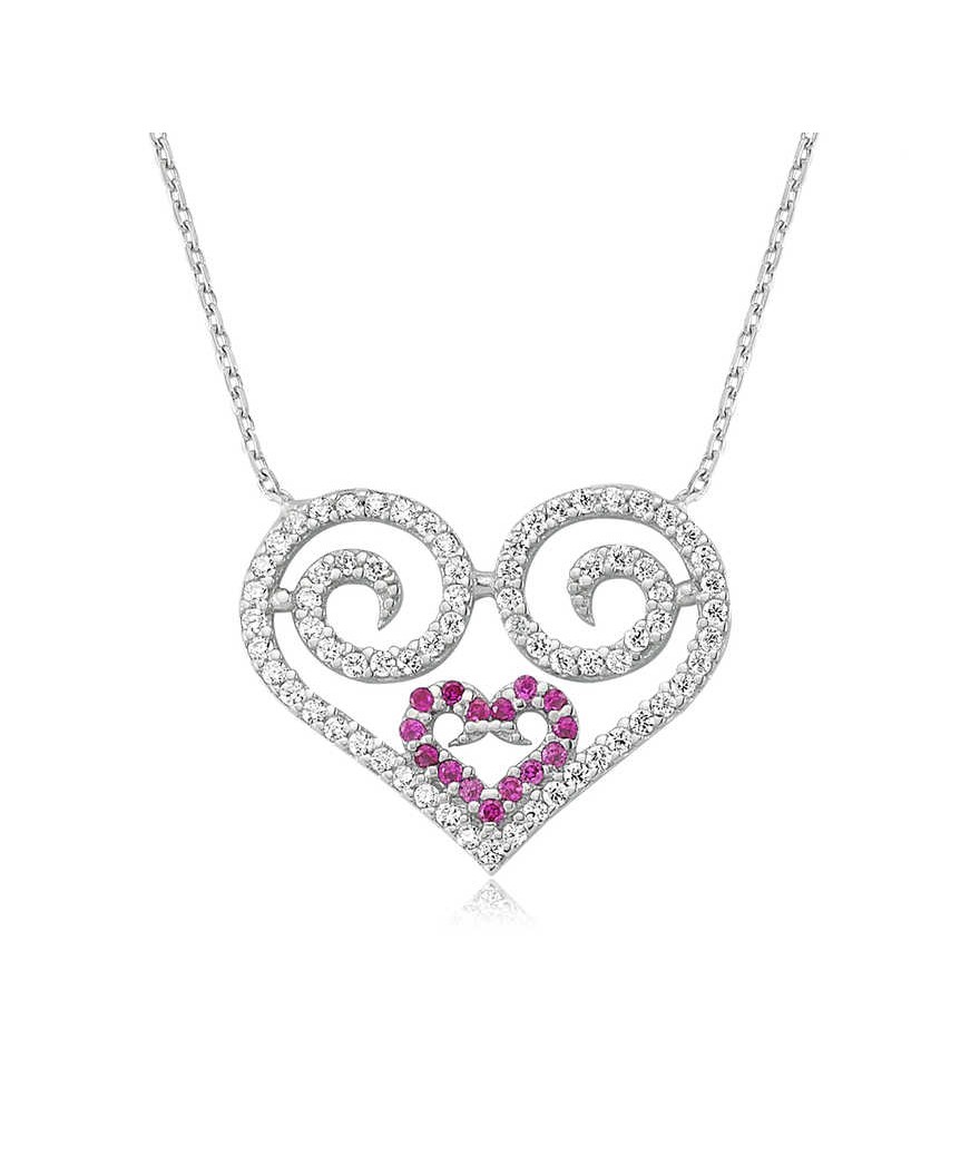 Gümüş Kalpli Bayan Kolye