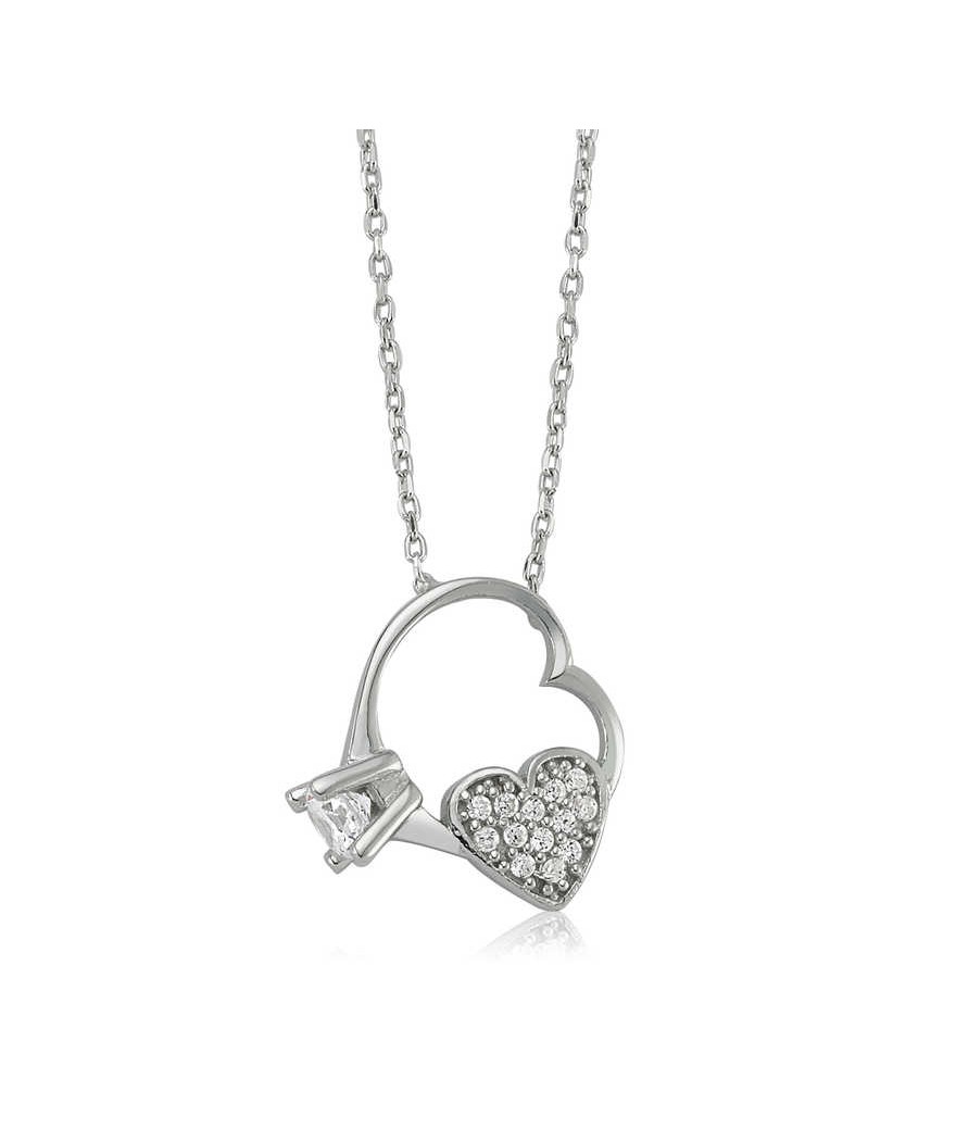 Gümüş Kalp Tek Taş Bayan Kolye