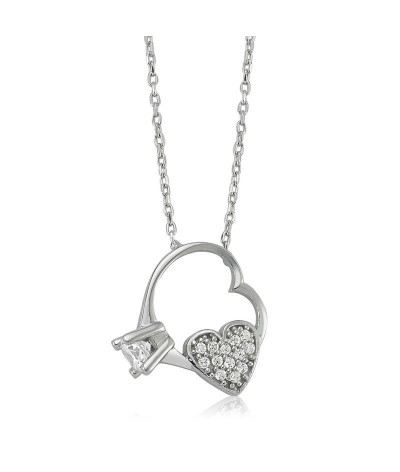 Gümüş Kalp Tek Taş Bayan Kolye