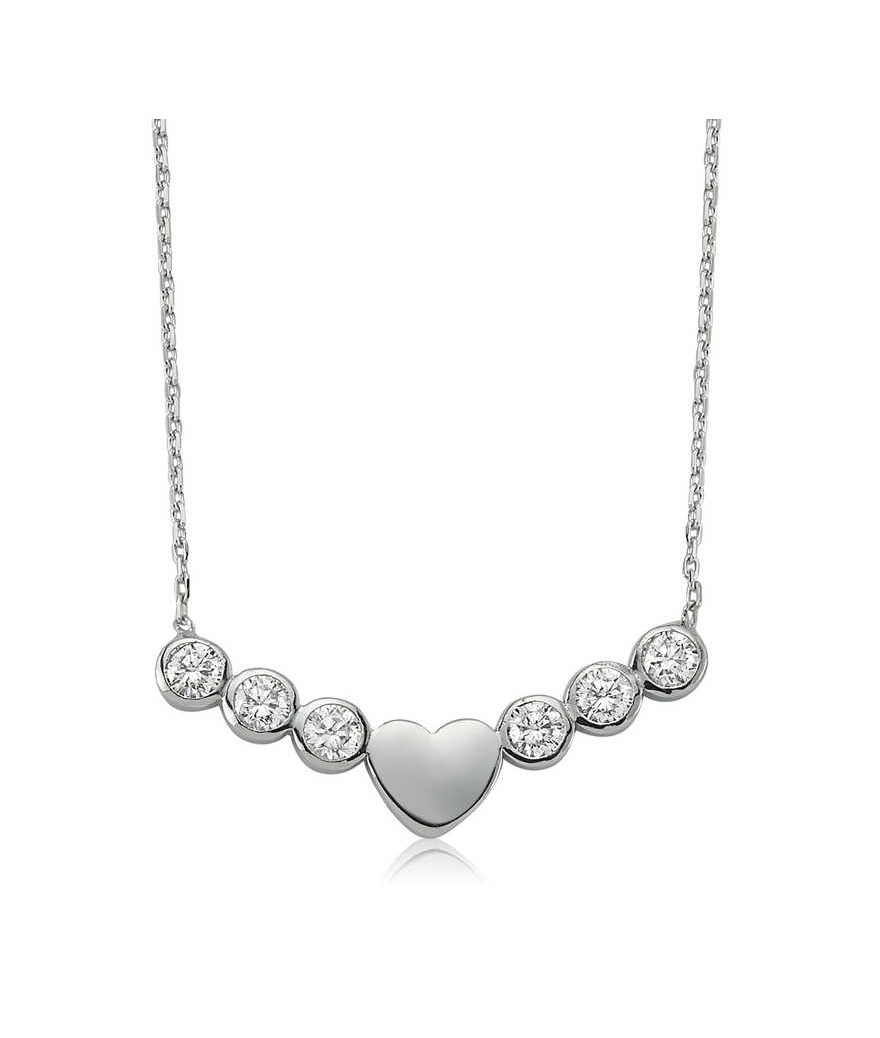 Gümüş Sıra Taşlı Kalp Bayan Kolye