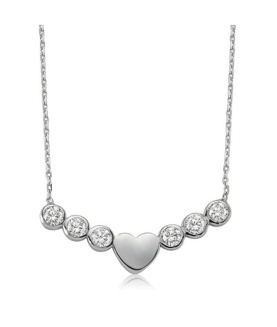 Gümüş Sıra Taşlı Kalp Bayan Kolye