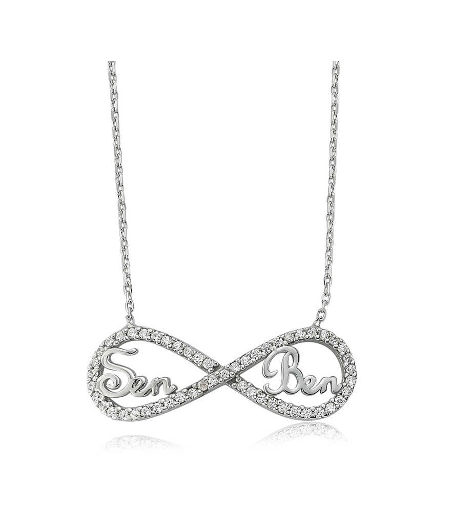 Gümüş Sen Ben Yazılı Sonsuzluk Bayan Kolye