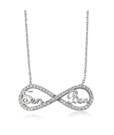 Gümüş Sen Ben Yazılı Sonsuzluk Bayan Kolye
