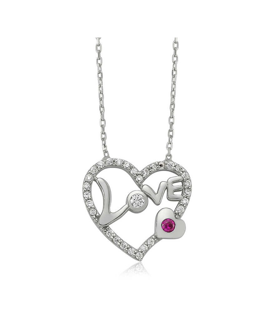 Gümüş Love Kalp Bayan Kolye