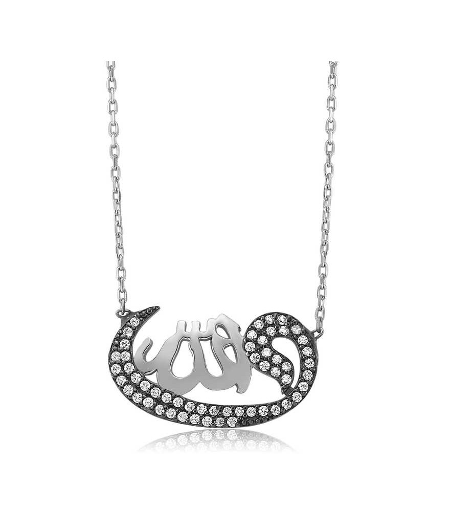 Gümüş Allah Yazılı Vav Bayan Kolye