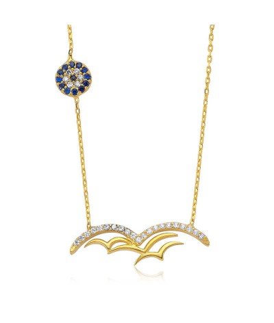 Gümüş Nazarlı Martı Bayan Kolye