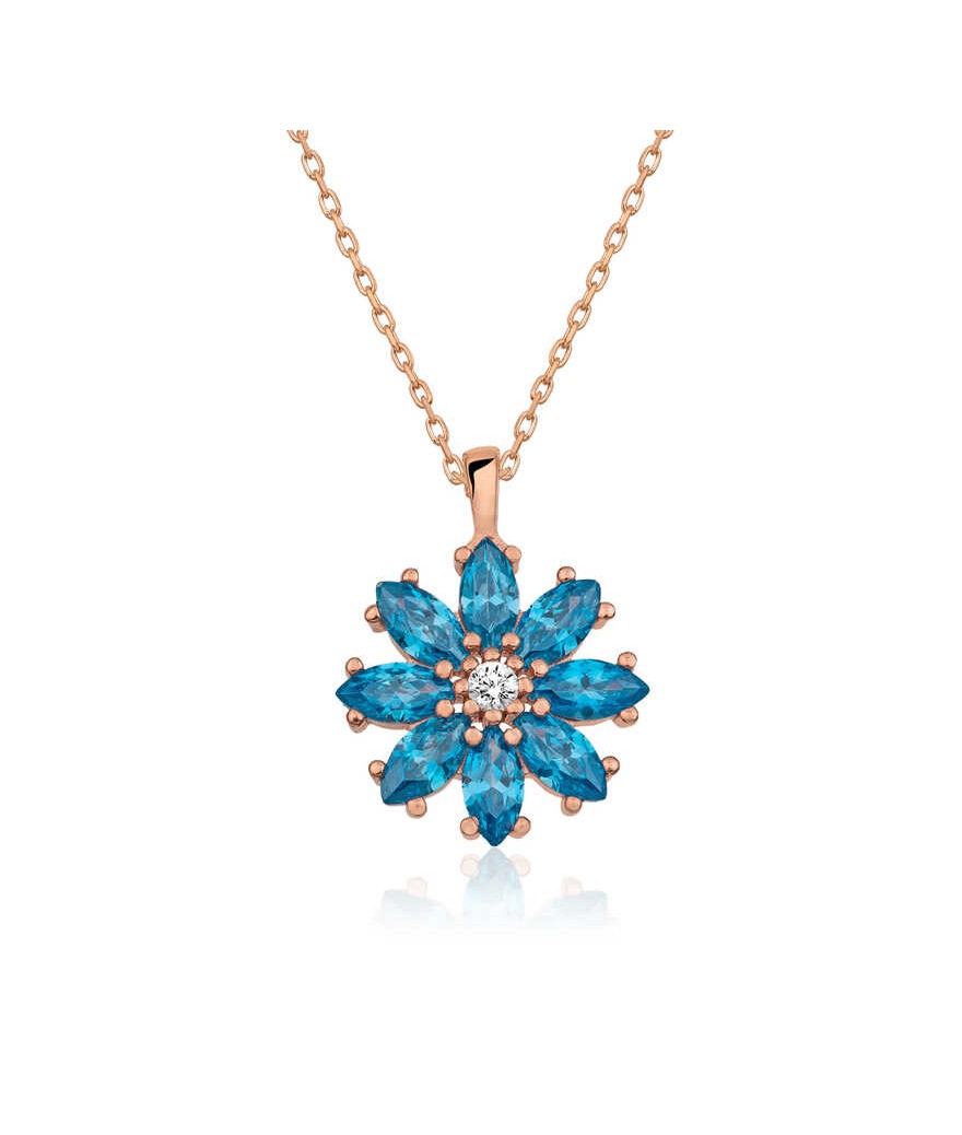 Gümüş Mavi Çiçek Kolye