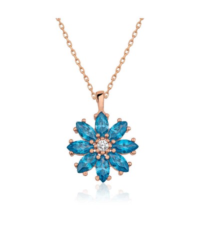 Gümüş Mavi Çiçek Kolye