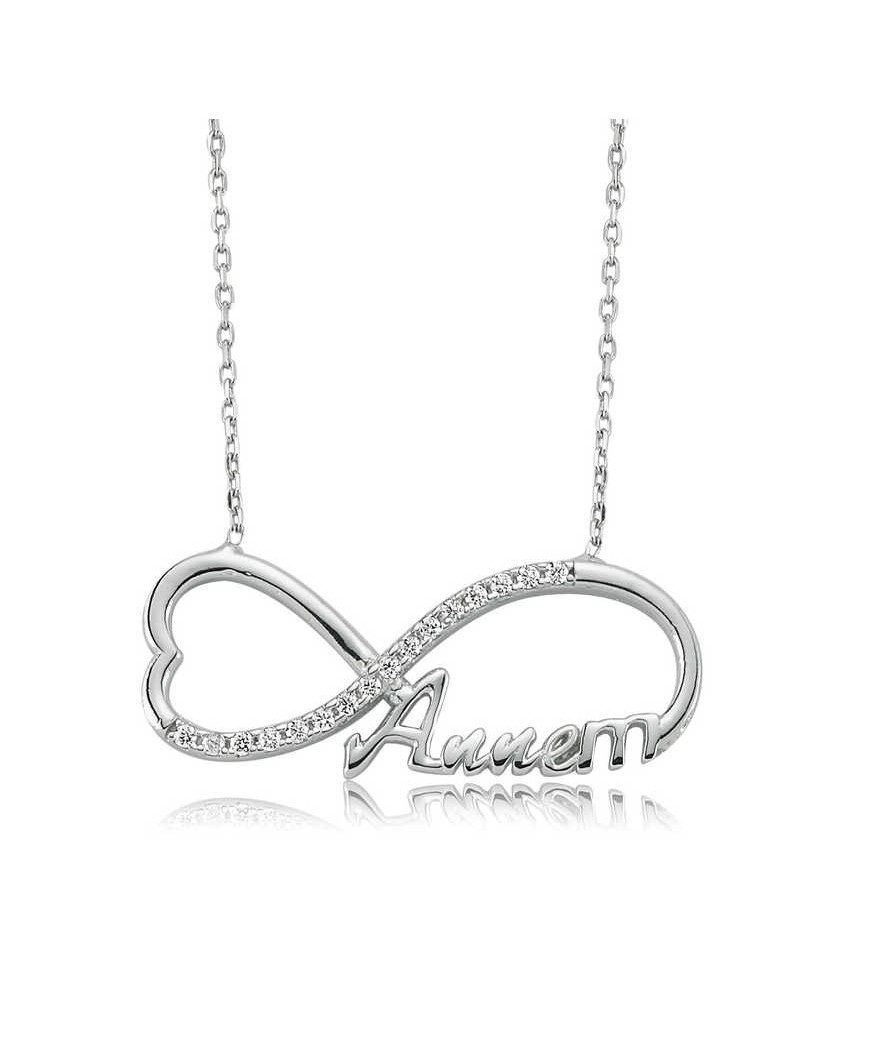 Gümüş Annem Yazılı Sonsuzluk Bayan Kolye