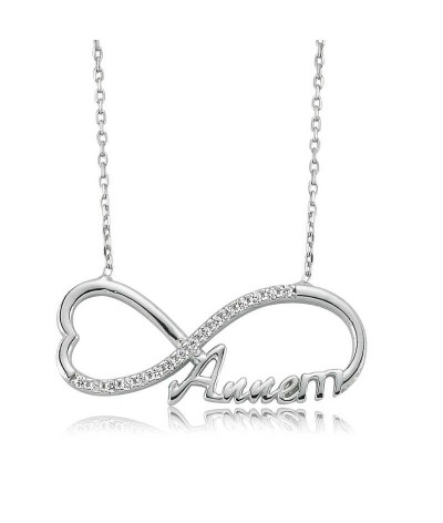 Gümüş Annem Yazılı Sonsuzluk Bayan Kolye