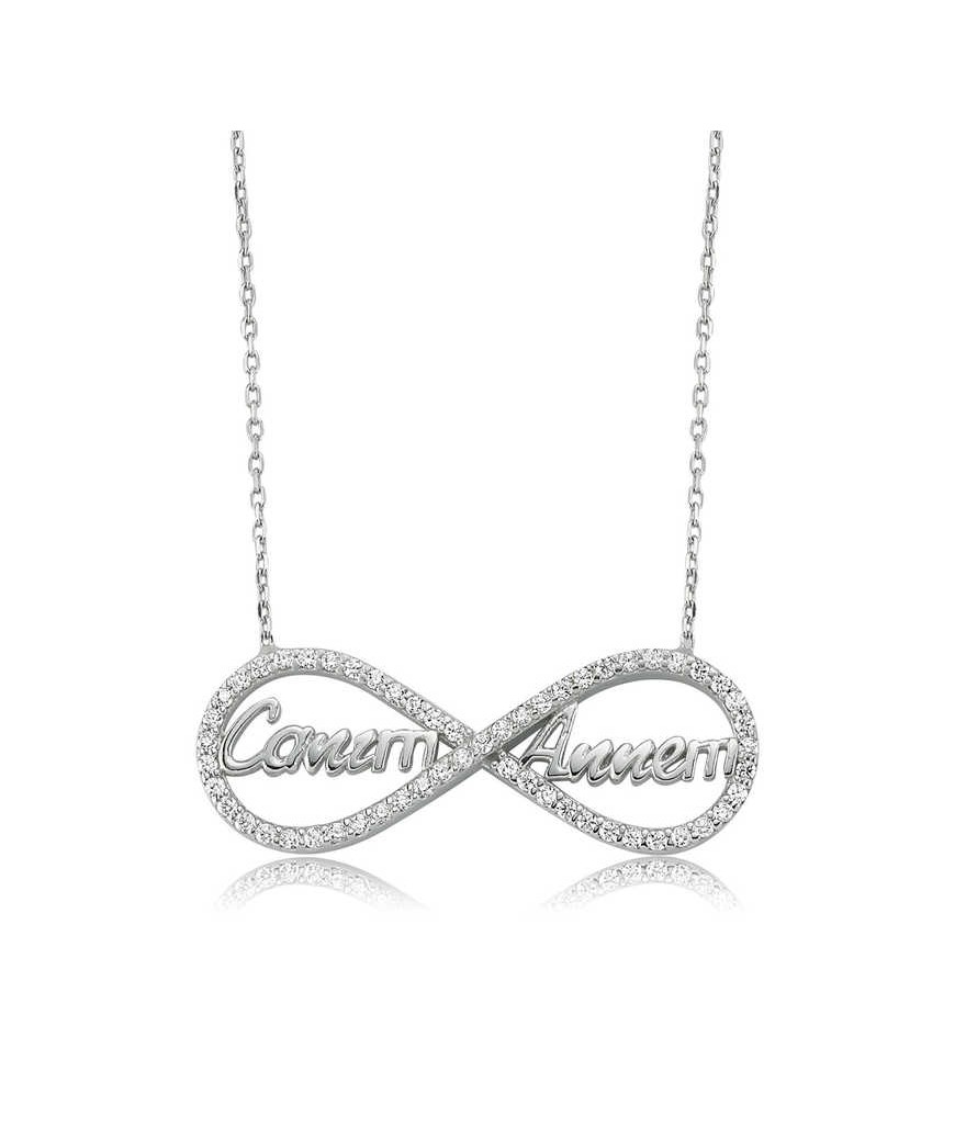 Gümüş Canım Annem Yazılı Sonsuzluk Bayan Kolye