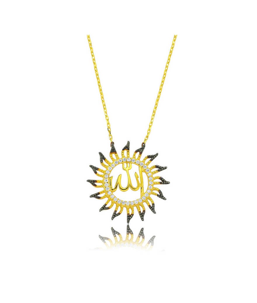 Gümüş Allah Yazılı Güneş Bayan Kolye
