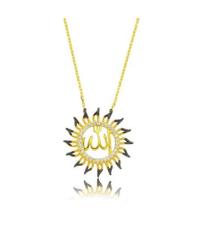 Gümüş Allah Yazılı Güneş Bayan Kolye