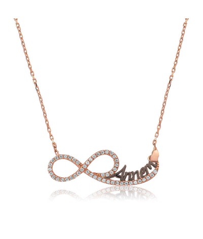 Gümüş Annem Yazılı Sonsuzluk Bayan Kolye