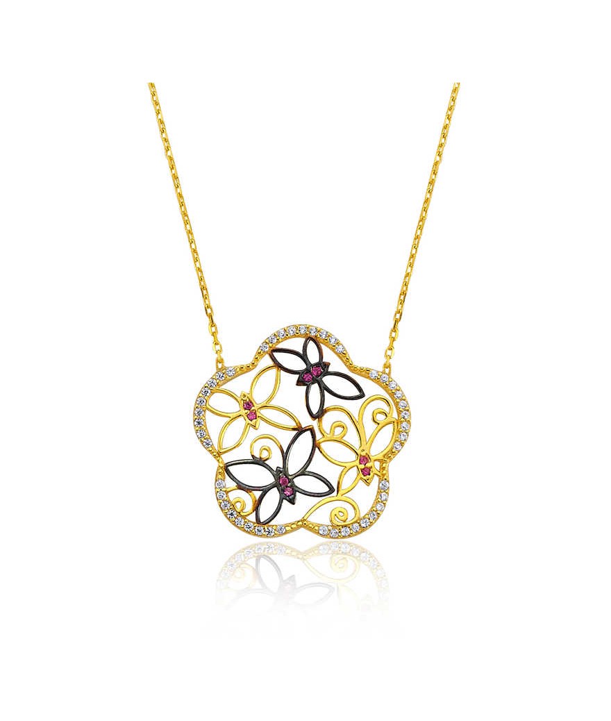 Gümüş Kelebek Çiçeği Bayan Kolye