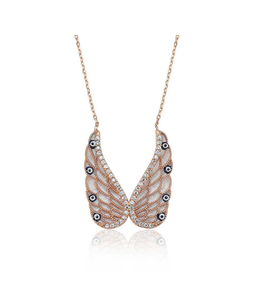 Gümüş Nazarlı Melek Kanadı Bayan Kolye