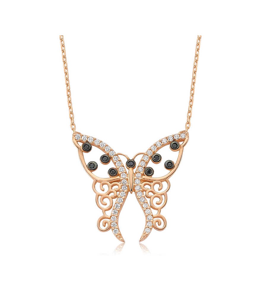 Gümüş Desenli Kelebek Bayan Kolye