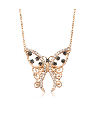 Gümüş Desenli Kelebek Bayan Kolye