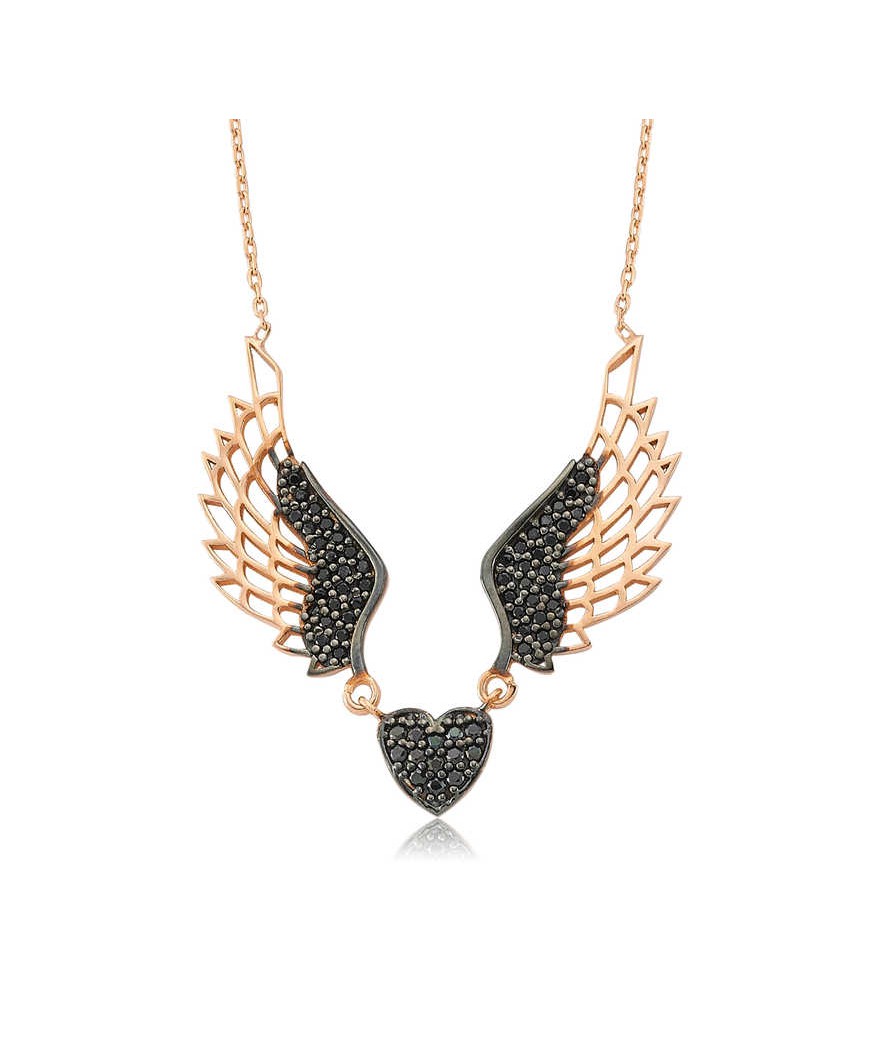 Gümüş Kanatlı Kalp Bayan Kolye