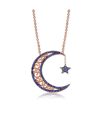 Gümüş Ay Yıldız Bayan Kolye