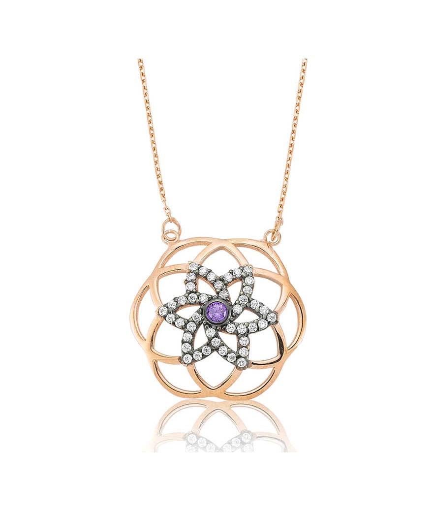 Gümüş Mor Yaşam Çiçeği Bayan Kolye