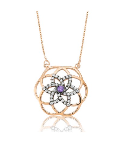 Gümüş Mor Yaşam Çiçeği Bayan Kolye