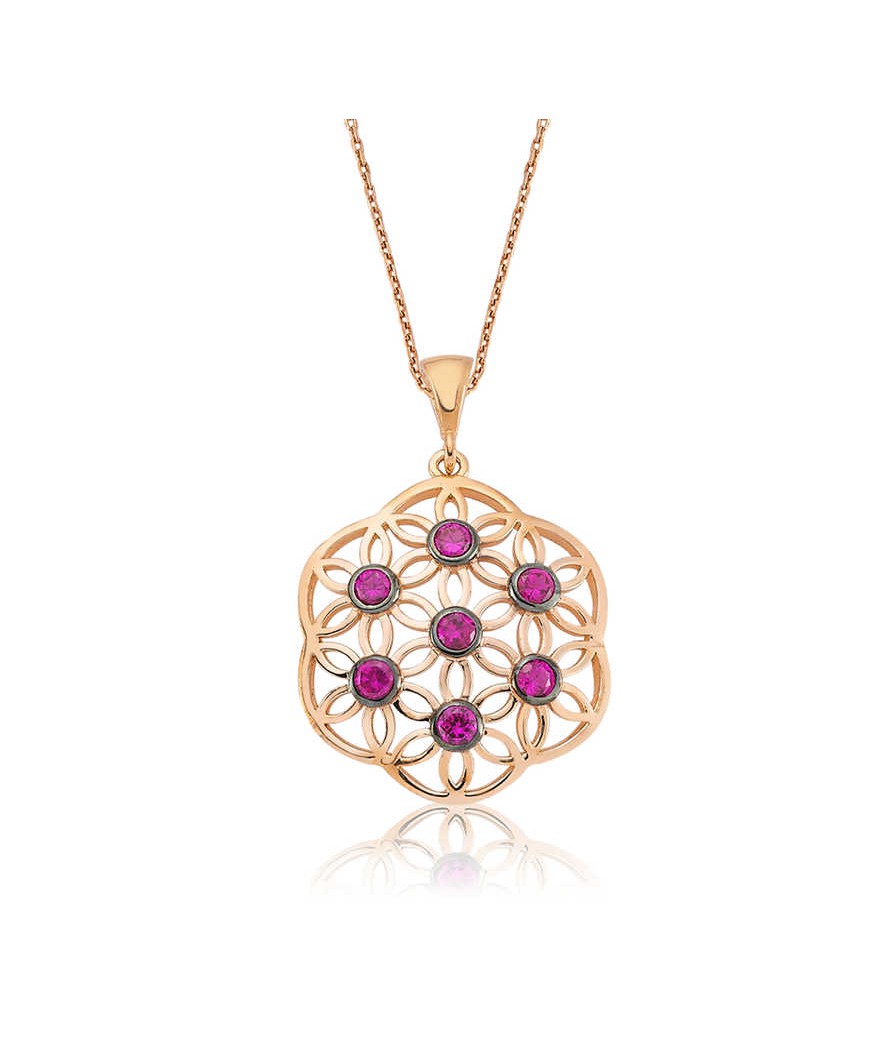 Gümüş Pembe Yaşam Çiçeği Bayan Kolye