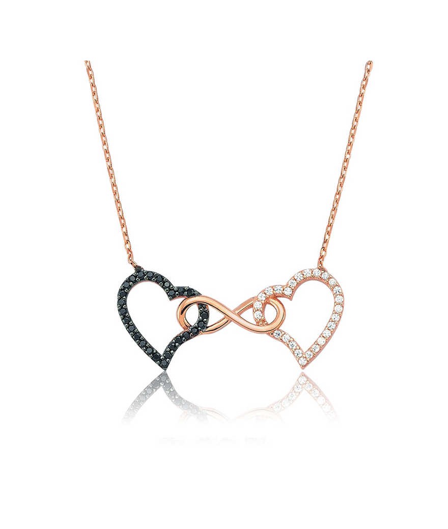 Gümüş Sonsuzluk İki Kalp Bayan Kolye