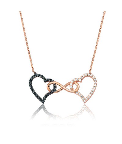 Gümüş Sonsuzluk İki Kalp Bayan Kolye