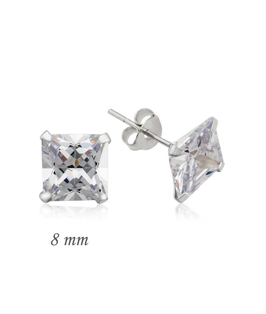 Gümüş Kare Tek Taş Zirkon Küpe - 8 mm