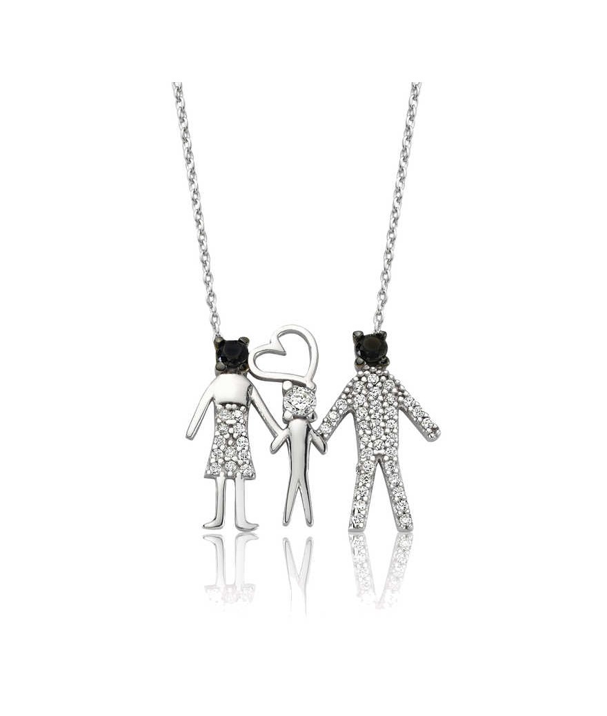 Gümüş Mutlu Aile Bayan Kolye