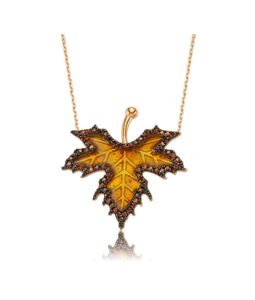 Gümüş Sonbahar Çınar Yaprağı Kolye