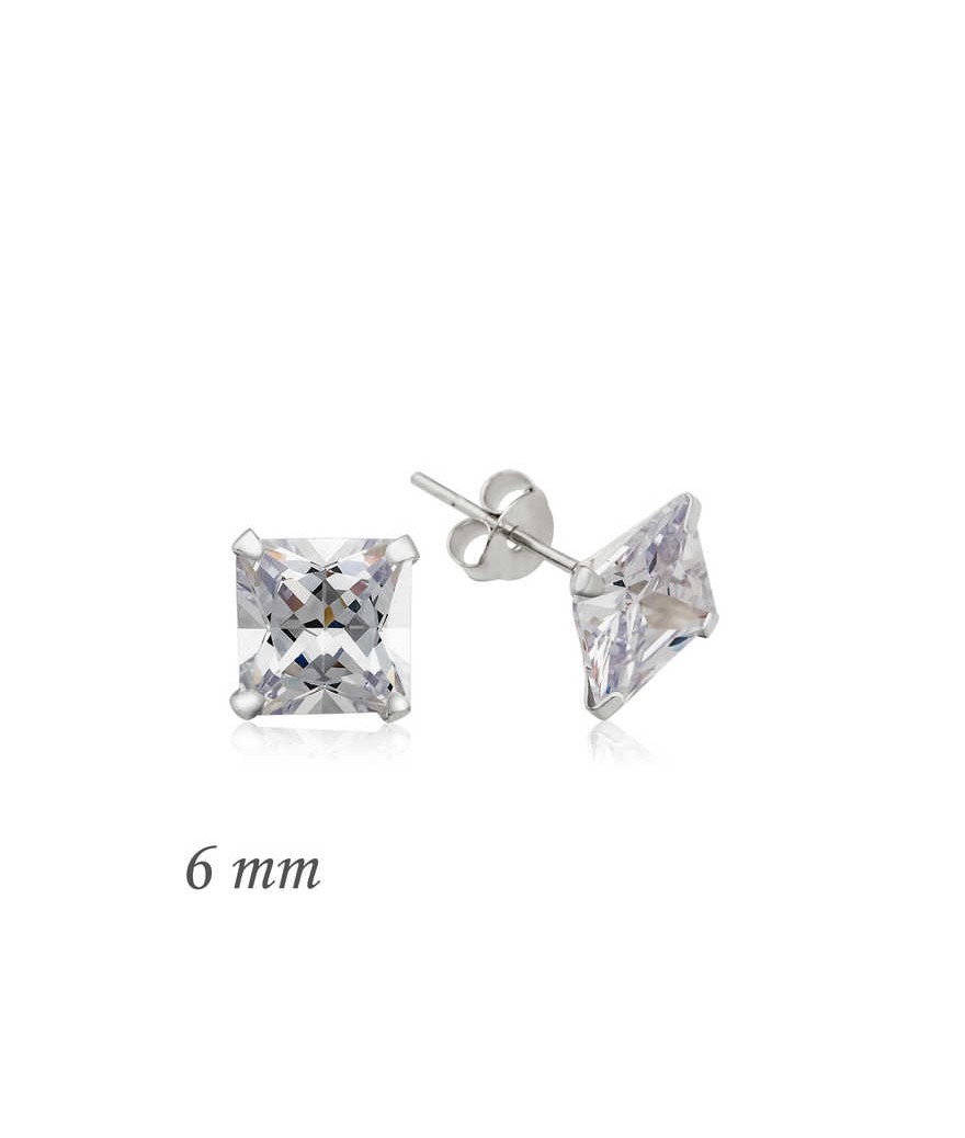 Gümüş Kare Tek Taş Zirkon Küpe - 6 mm.