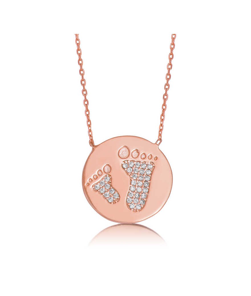 Gümüş Anne Bebek Ayak İzi Plaka Kolye