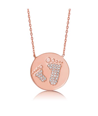 Gümüş Anne Bebek Ayak İzi Plaka Kolye