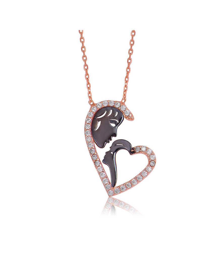 Gümüş Kalpli Anne Çocuk Kolyesi