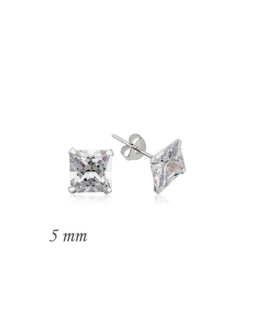 Gümüş Kare Tek Taş Zirkon Küpe - 5 mm