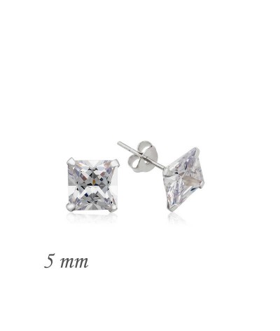 Gümüş Kare Tek Taş Zirkon Küpe - 5 mm