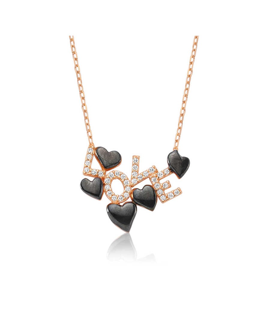 Gümüş Love Yazılı Kalpli Bayan Kolye