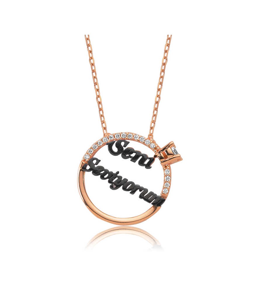 Gümüş Tek Taş Seni Seviyorum Yazılı Bayan Kolye