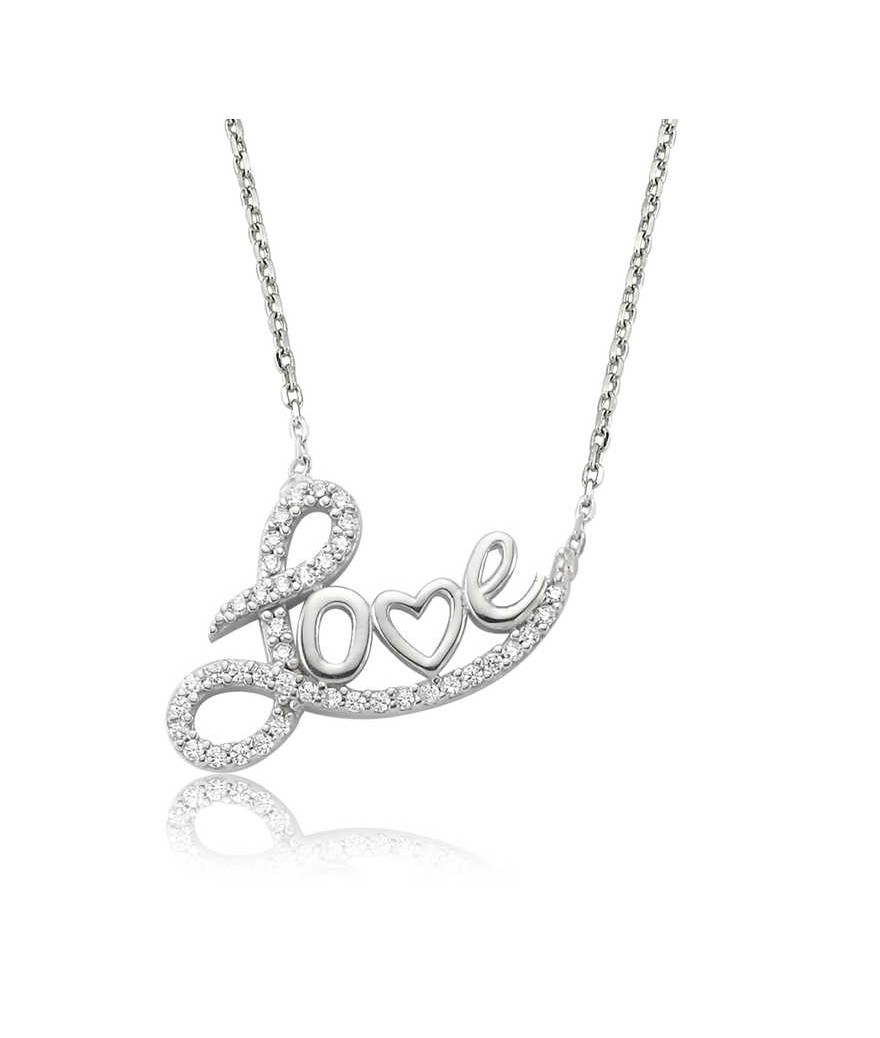 Gümüş Taşlı Love Bayan Kolye